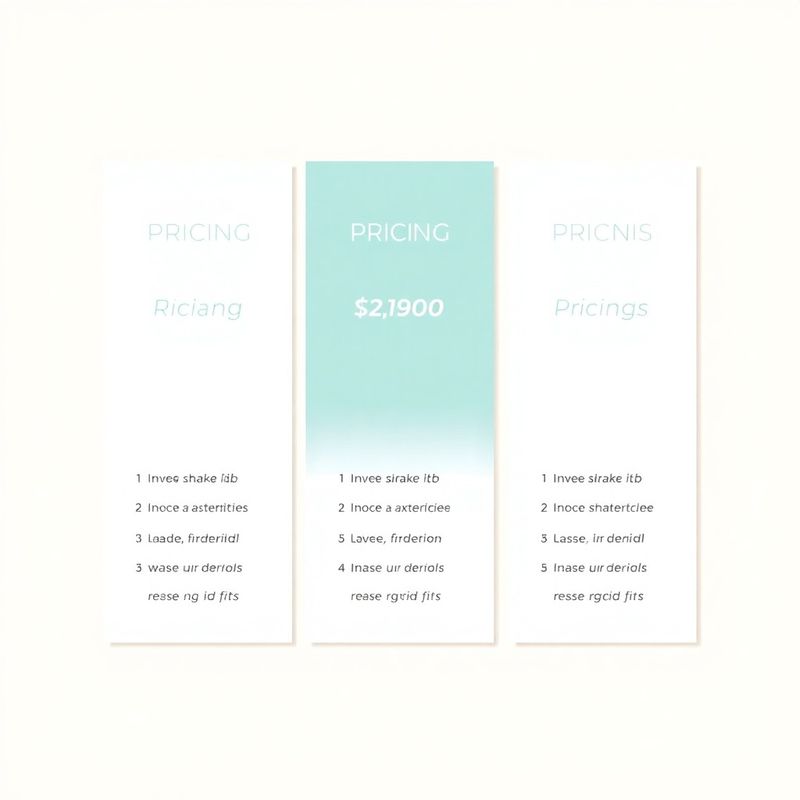 Three-column pricing card layout with teal accent on the middle tier