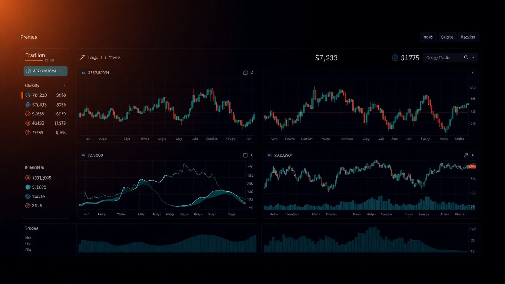 Algorithmic trading dashboard with teal accent data grids